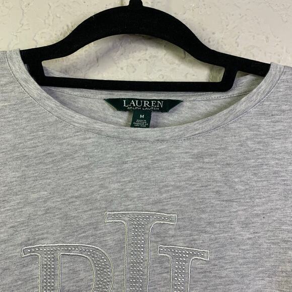 LAUREN RALPH LAUREN Tee T-Shirt Gray Medium Long Sleeve Crew Neck RLL Chest Logo - Picture 4 of 12